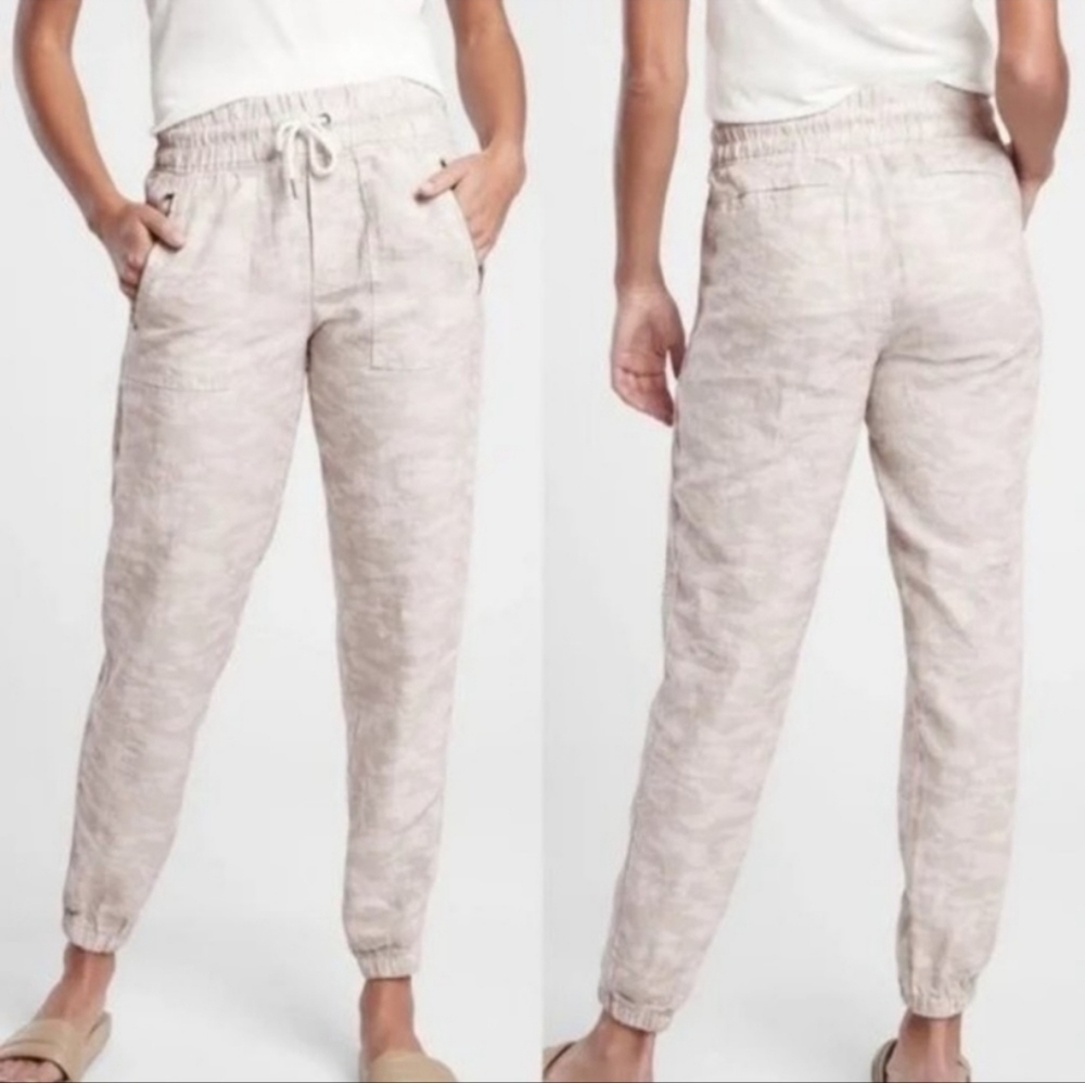 EUC Athleta Cabo Tide Linen Jogger White Camo size 8P